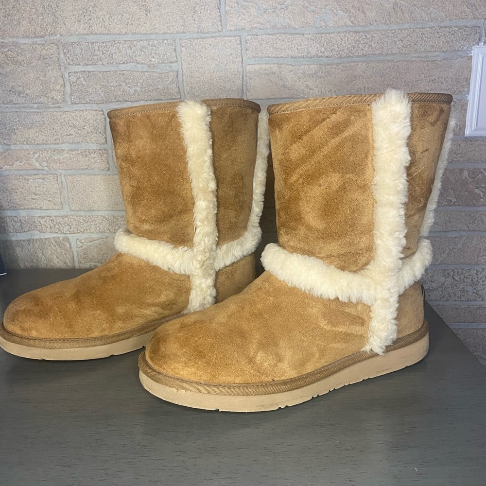 UGG Womens Sz 8 Carter Winter Boots Chestnut Water Resistant Suede Fur 1005803